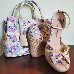 Christian Siriano floral espadrill wedges and bag
